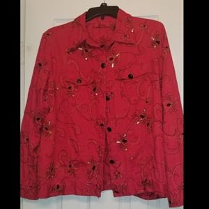 Carina Red Cotton Light Jacket/Topper, Size L